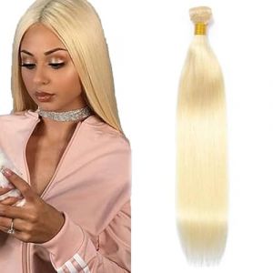 Tuheerst Straight Human Hair Bundles Blonde Tissage Bresilien en lot Cheveux Humain #613 Human Hair Extensions Tissage Cheveux Naturels Double Weft Remy Hair Single Bundle for Woman 22 Pouce (QC Hair, neuf)