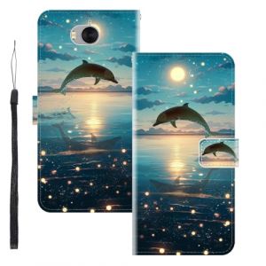 WUACYEAMING Coque pour Huawei Y5 (2017)/Y6 2017,Protection Housse en Cuir PU Portefeuille &agrave; Rabat Motif Cover Kickstand Bumper Antichoc [Fentes pour Cartes] Les Dauphins (WUACYEAMING, neuf)