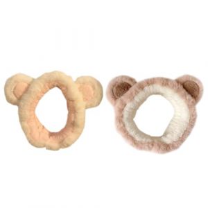 GALPADA Lot de 2 Bandeaux Cosm&eacute;tiques pour Femmes Serrage-T&ecirc;te &Eacute;lastique en Peluche Ours Couleurs Kaki et Rose Blanc Bandeau Spa et Maquillage R&eacute;utilisable pour Lavage du Visage (Hargrove Hare, neuf)