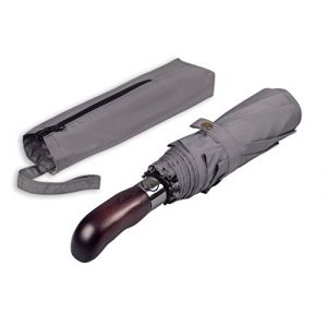 Balios Parapluie avec poignée en bois véritable, ouverture et fermeture automatiques, auvent ventilé – Gris (Fa.Volmer, neuf)