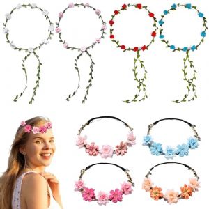 PYSEOSISE Couronne Fleur Cheveux, 8 Pièces Couronne de Fleurs pour Cheveux, Élégant Couronne De Cheveux Bandeaux Fleur Couronne Pour Femme Festival Célébrations Mariage Fête (PYON STORE, neuf)