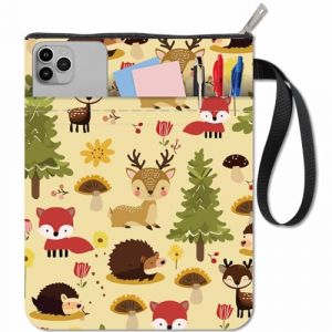 CRASPIRE Pochette de Livre Forestière avec Fermeture Éclair et Pochette Supplémentaire en Tissu Rectangulaire Hérisson Renard Cerf Animal Couverture Rigide Lavable Pochette de Sac pour Livre de Poche (CRASPIRE FR, neuf)