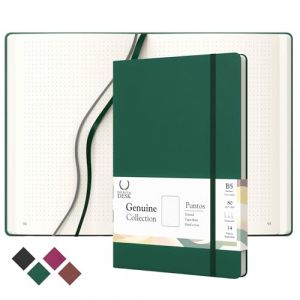 Carnet à points B5 à couverture rigide et cuir vegan Carnet à pointillés 250 pages numérotées feuilles crème, taille idéale 25,5 x 18 cm. Bullet journal pour écrivains, affaires, journalistes (points (QE'MONO, neuf)