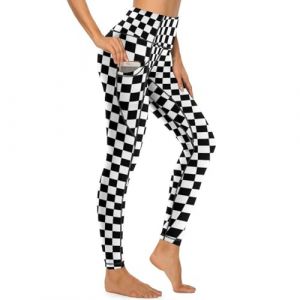 MSOKAZZLES Pantalon de yoga taille haute pour femme avec poches, Drapeau &agrave; damier noir et blanc, XX-Large (RiZhaoDuanYangWenJuJingYingYouXianGongSi, neuf)