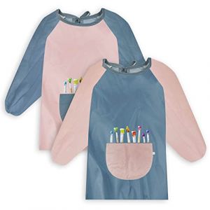 2 Pièces Blouse Enfant Peinture, Tablier Enfant Ecole avec Manches, Imperméable Tablier Ecolier, 7-11 Ans Blouse Peinture Enfant, Tablier de Peinture Enfant Convient pour Peinture Graffitis Pâtisserie (BOLUX-EU, neuf)