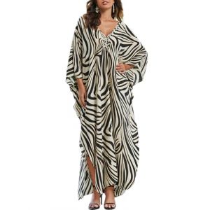 Bsubseach Robes Kaftan Maillot De Bain Cover Up Bande Caftans Plus Taille Longue Caftan Cover Up Côté Split Robe Caftan Maillots De Bain Vneck Robe Kaftan Loose (Bsubseach-EU, neuf)