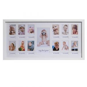 BD ART Cadre Photo pêle-mêle, 23 x 50 cm Cadre Multi Photo Bébé Ma Première Année avec Passe-Partout pour 12 Photos 5 x 7 cm et 1 foto 9 x 13 cm, Blanc (BD ART, neuf)