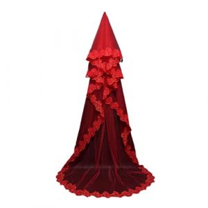 Voile de mariée, Voile de mariage cathédrale élégant à une couche avec bord en dentelle rouge et blanc, long voile, accessoires de voile de mariée, doux au toucher(Red,300cm) (MTMSM, neuf)