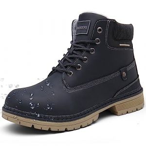 Eagsouni Bottes Femme Homme Hiver Bottines Cuir Plates Lacets Chaud Fourrure Bottines de Neige Chaussures Boots d'hiver, 46 EU, Bleu (DADAZE, neuf)