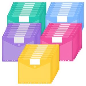 JEFURE Pochette Porte-Documents A4 40PCS, Pochettes Plastiques Perfor&eacute;es A4 avec 11 Trous, Pochette Classeur 5 Couleurs Transparentes avec Poches, pour &Eacute;tiquettes pour Organiser les Documents (JEFURE, neuf)