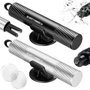 Kenvora 2 en 1 Brise Vitre Coupe Ceinture - 2 Pi&egrave;ces Marteau Brise Vitre Voiture Accessoires Auto avec Socle, Marteau de S&eacute;curit&eacute; pour Voiture (STYLHAMZAKFT, neuf)