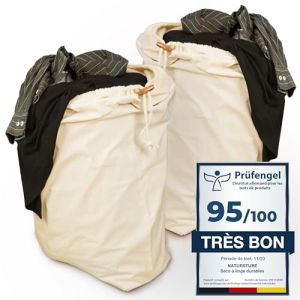 Naturstube® Sac linge sale, lot de 2, 67 x 87 cm - sac linge sale voyage résistant de 100L, 100% coton certifié Oeko-Tex, sac à linge pliable, sac a linge y compris un don d'arbre durable (Iceberg GmbH, neuf)