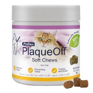 ProDen PlaqueOff 120 Bouch&eacute;es Souples | &Eacute;liminateur Naturel de Plaque, Tartre et Mauvaise Haleine pour Chats | Agit de Mani&egrave;re Syst&eacute;mique, Non par Abrasion ou Mastication (Swedencare Ireland, neuf)