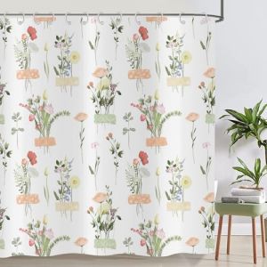 ASDCXZ Rideau de Douche Fleurs 120x200 cm, Simplicit&eacute; Printemps Rose Rouge Jaune Fleurs color&eacute;es Feuilles Vertes Blanc Lavables Textile Rideau de Bain imperm&eacute;able pour Baignoire (Qingjuan Trade, neuf)
