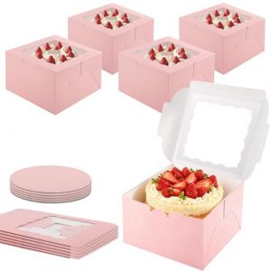 Otauoaea Lot de 5 Bo&icirc;tes &agrave; G&acirc;teau Rose 20,5x20,5x12,8cm,Boite a Gateau Carton avec Couvercles,Boite Transport Gateau avec Fen&ecirc;tre et Plateau,Bo&icirc;tes G&acirc;teaux Boite Patisserie pour Anniversaire,F&ecirc;te (Versatile official, neuf)