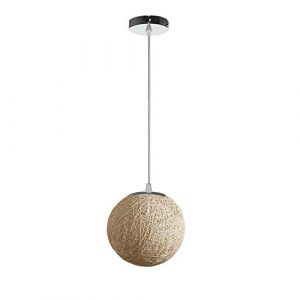 STOEX Rétro Suspension Luminaire en Rotin Globe Rond, Lustre Abat-jour DIY Lampe Plafond E27 pour Salon Restaurant Centre commercial Bar (Beige, 20cm) (STOEX, neuf)