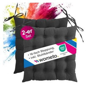 wometo Lot de 2 coussins de chaise avec liens - Certifié Oeko-Tex - 40 x 40 cm - Coton - Gris foncé - Aspect lin (wometo GmbH, neuf)