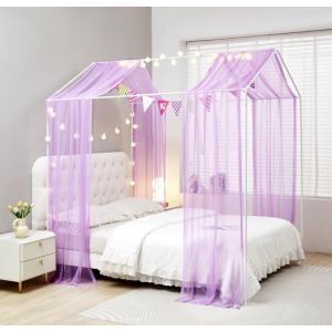 ZIQINPSQ Montessori Lot de 2 rideaux de lit pour filles et gar&ccedil;ons, moustiquaire pour enfants, cadre de lit en bois, d&eacute;corations de chambre &agrave; coucher (violet) (HeYuedianpu, neuf)