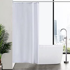 Furlinic Petit Rideau de Douche Blanc Anti Moisissure Tissu en Polyester Imperm&eacute;able Rideaux de Douche Textile Lavable pour Baignoire ou la Salle de Bain 6 Crochets de Rideau Douche-100x200cm. (newpower, neuf)
