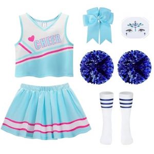 Aitsite Costume de pom-pom girl pour enfant - Costume de pom-pom girl - Avec chaussettes &agrave; pompons - Pour carnaval, f&ecirc;te &agrave; th&egrave;me (bleu, 140) (MARITIME NATURALS LTD, neuf)