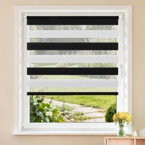 Buseu Store Enrouleur Jour Nuit sans Per&ccedil;age, Installation Facile par Clips, Rideau Occultant et Translucide pour Fen&ecirc;tre ou Porte, Noir-Blanc, 85l x 150L cm (Largeur du Tissu 85 cm) (Anduni, neuf)