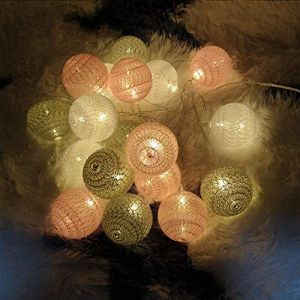 6cm Guirlande Lumineuse Boule Coton, DOTBUY LED Guirlande Lumineuse à Piles, Decoration Noël, Enfant, Festival, Chambre Mariage Décorations (Gris rose,1.8M/10LED) (DOTDOT SHOP, neuf)