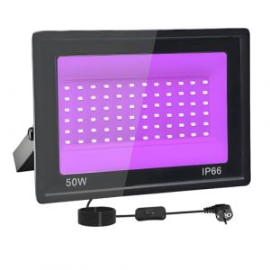 Tkdaksy 50W Lumiere Noire LED, IP66 Etanche Projecteur lumière noire UV, 395-400 nm Projecteur lumière noire Avec interrupteur pour fête lumineuse, Halloween, Body Painting, Bar, Aquarium, Halloween (Aafhi for Quality Store, neuf)