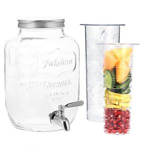 Navaris Distributeur de Boissons avec Robinet - Distributeur Boisson 4 L en Verre avec Couvercle et 2X Insert - Fontaine Eau Cocktail Jus Alcool (SX-Commerce, neuf)