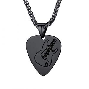 Suplight Collier avec Pendentif en Acier Inoxydable Pendentif Guitare M&eacute;diator Musique Rock Punk Band avec Cha&icirc;ne Longeur de 55cm+5cm Noir Cadeau pour Homme Femme Festival de Musique (Suplight Jewellery, neuf)