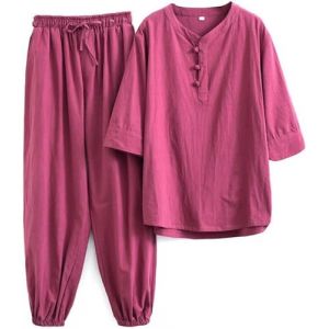 WHESAZYP Tenues de Tai Chi V&ecirc;tements de Tai Chi Uniforme de Kung Fu pour Femmes Ensemble d'arts Martiaux en Coton et Lin Pantalon &agrave; Manches Courtes Uniforme de m&eacute;ditation Zen (JUNLEIJINGXUAN, neuf)
