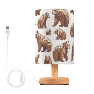 Mnsruu Lampe de chevet mignon ours grizzly marron lampes de chevet LED lampe de bureau abat-jour en tissu petite lampe pour chambre &agrave; coucher salon (ampoule incluse) (UHONEY, neuf)