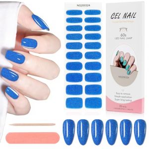 Kalolary Lot de 20 bandes adhésives pour ongles, lampe UV/LED requise, bandes adhésives en gel (paillettes bleu foncé) (FANGO, neuf)