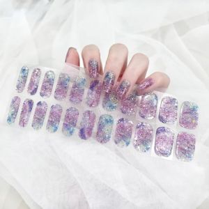 22PCS Gel Vernis À Ongles Autocollants Semi Durci, Bleu Paillettes & Violet Bandes d'ongles en Gel, Longue Durée Film pour Ongles Auto-adhésifs, Gel Nail Stickers pour Femmes Filles DIY Manucure (Biaodian, neuf)