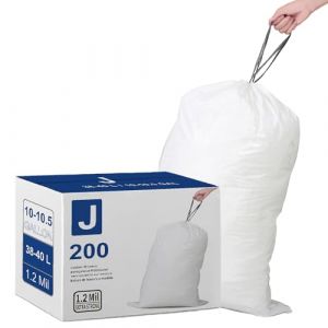 Code J (200 pièces) sacs poubelle robustes de 1,2 mm d'épaisseur avec cordon de serrage renforcé, 38 à 40 litres, compatibles avec les sacs poubelle simplehuman Code J blancs, étanches et résistants (Double Paradise UK, neuf)
