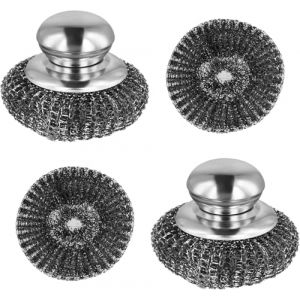 Éponges en Acier Inoxydable avec Poignée Set de 4, Eponge Metallique, Éponge en Acier Inoxydable, Éponge à Récurer en Acier Inoxydable, pour Nettoyer La Vaisselle, Casseroles, Poêles (XJRMY, neuf)