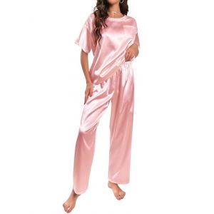 HANERDUN Femme Satin Pyjama Set Manches Courtes Pantalon Pyjama Deux Pi&egrave;ces Pjs Sets Maison (AYOZI, neuf)