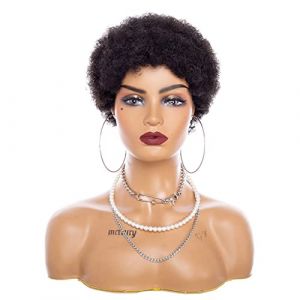 Réfractaire Afro perruques pour les femmes noires cheveux humains courts cheveux bouclés perruques noires pour les femmes noires plein d'entrain et doux Afro perruques de cheveux humains Ajustable (jinghaohao, neuf)