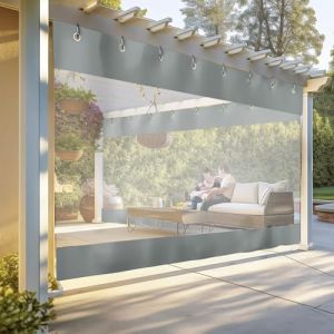 Transparents Rideau Exterieur Terrasse, 0.6mm PVC Plastique Rideaux Bâche Imperméables avec Oeillets, Coupe-Vent Étanche Vinyle Panneaux Latéraux pour Pergola Porche Garage Jardin(Gris, 3,5 x 2,5M) (JINMEI, neuf)
