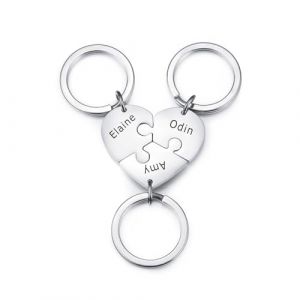 INBLUE Personnalis&eacute; 2-5 Noms Coeur Puzzle Pi&egrave;ce En Acier Inoxydable Porte-cl&eacute;s Ensemble Nom Personnalis&eacute; Porte-cl&eacute;s Cadeaux pour Les Femmes (Argent - 3 pi&egrave;ces) (INBLUE Jewellery, neuf)