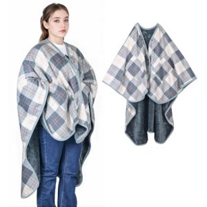 SIVENKE Poncho en polaire pour femme, couverture portable en flanelle, &eacute;charpe, couverture, poncho d&eacute;contract&eacute; avec boutons et poches pour lit, canap&eacute;, bureau, bleu clair, 140 x 163 cm (Zhongdeqi, neuf)