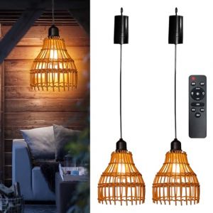 Lot De 2 Suspension Luminaire, Lampe Suspension, Lampes Suspendues, Suspension Industrielle, Suspension Luminaire Diy Cr&eacute;atif Avec T&eacute;l&eacute;commande Piles E27, Lustre Industriel Pour Jardin, Balcon (IKSETERATA, neuf)