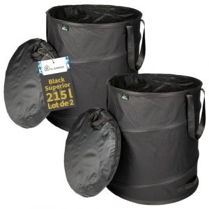 TTL Commerce TTL Garden NOIR SUP&Eacute;RIEUR 2x 215L sac de jardin pop up DOUBLE BASE 260gsm extra stable 600D Oxford lot de 2 Sac &agrave; d&eacute;chets de jardin 215 litres sac &agrave; feuilles pliable d&eacute;chets verts d&eacute;chet (TTL-Commerce, neuf)