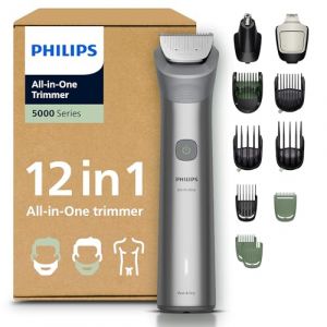 Philips Multigroom s&eacute;rie 5000 Tondeuse tout-en-un 12 accessoires &ndash; tondeuse pour barbe, cheveux et corps, lames en m&eacute;tal auto-aff&ucirc;t&eacute;es, 20 hauteurs de coupe (0,5-20 mm), mod&egrave;le MG5952/30 (alehisto, neuf)