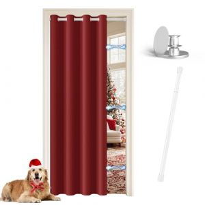 JCyh Rideau de Porte avec Tringle, 1 Pi&egrave;ce Rouge Rideau Phonique Anti Bruit avec Bouton Magn&eacute;tique pour Rideau Separation de Piece, Tringle Blanc 70-125 cm (JCYH, neuf)
