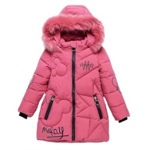 Tilozs Manteau Fille Doudoune Enfant Veste d'Hiver à Capuche avec Col Fourrure Epaisse Chaud Parka Rembourré Blouson Coupe Vent, Rose, 6 ans(L'étiquette: 120) (Zyolla, neuf)