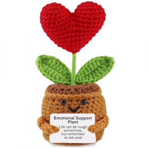 Hshenjhu Fleur en Pot tricotée Faite à la Main en Forme de cœur,14,5 x 7cm Poupée de Soutien Émotionnel,Forme de cœur Imitation Plante, Mini Tricotée Poupée, pour Famille,Homme,Femme,Enfant (DANSHUI, neuf)