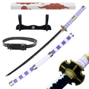 Hashiman - Katana One Piece - Réplique Manga Sabre + Support Epée Bois + Ceinture - Catana Japonais Cosplay Décoration Jouet Enfant Adulte - Jeu Déguisement Deco Ninja (Nidai Kitetsu) (Hashiman, neuf)
