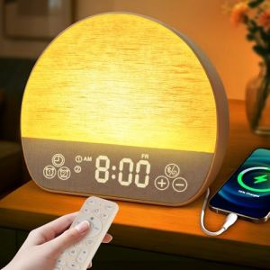 Charmofun Réveil Lumineux Simulateur d'aube, Réveil Luminothérapie Lampe de Chevet, Lampes de Reveil avec 37 Sons pour Dormir, 2 Reveils 20 Niveaux de Luminosité Fonction Snooze 15 Couleurs (Pulsepoint Market Kft., neuf)