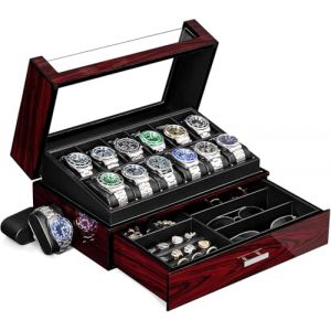 ANWBROAD Boite a Montre Homme 12 Emplacements Couches de Peinture avec Couvercle en Verre Boite a Bijoux Homme Coffret Doublure en Similicuir Cadeaux Luxueux pour Hommes et Femmes JWB005Y (ANWBROAD, neuf)