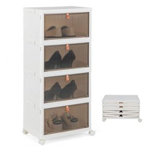 COSTWAY Boîte Rangement Plastique 60L, 4 Caisses de Rangement Pliables avec 4 Roulettes et Couvercles, Boite Empilable pour Chaussures, Jouets, Caisse pour Chambre, Salon, Cuisine (60L) (FDS GmbH, neuf)
